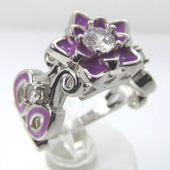 FLOWER purple Enamel Silver RING sz 6.5 - Picture 2 of 4